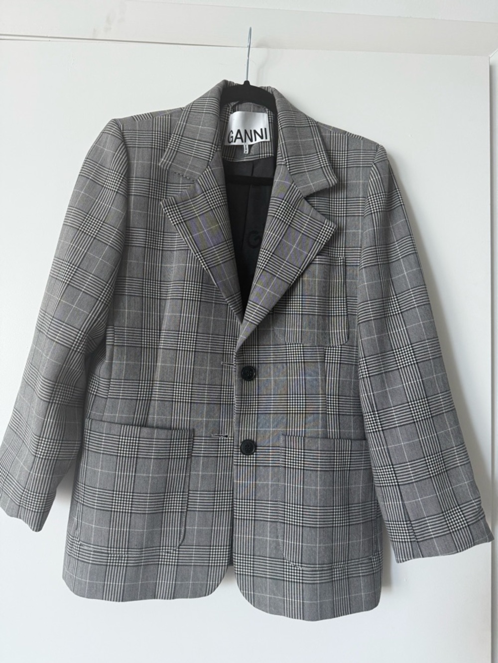 Ganni Gray Glen Plaid Tailored Blazer